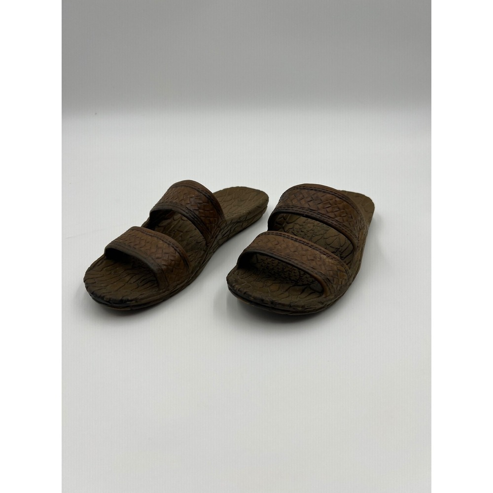 Pali Hawaii Classic Jandals Brown Woven Double Strap Slide Sandals Womens Size 5